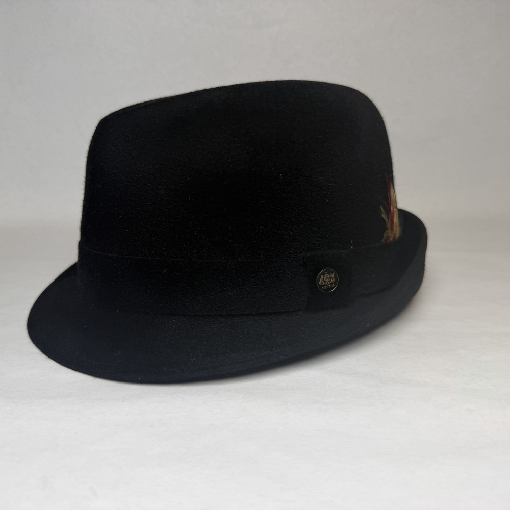 Vintage Royal Stetson Fedora‎ Hat Playboy Black Feather Size 7 1/4